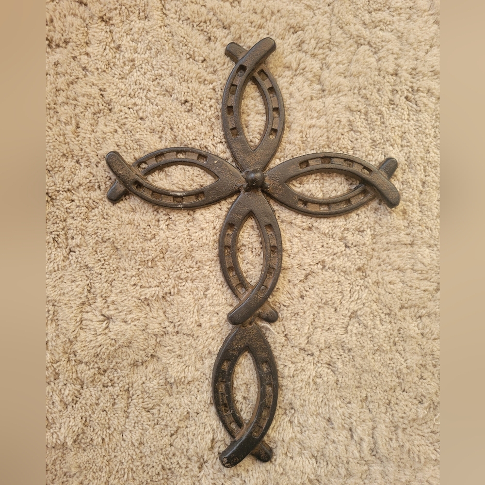 Rustic Brown Horseshoe Wall Cross